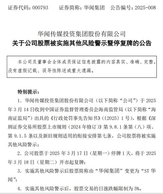 中青寶、華聞集團均公告稱，將被實施其他風(fēng)險警示