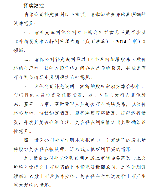 拓璞數(shù)控赴港上市收到證監(jiān)會反饋：是否涉及外商投資負面清單 A股科創(chuàng)板上市撤回原因
